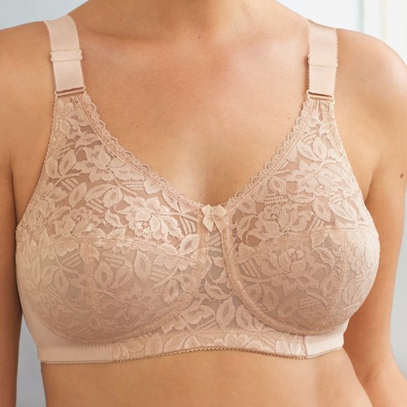 Set of 3! 38D Glamorise CLASSIC SOFT CUP Bra (WIDE-STRAPS) Stretch NUDE NEW - Picture 3 of 11